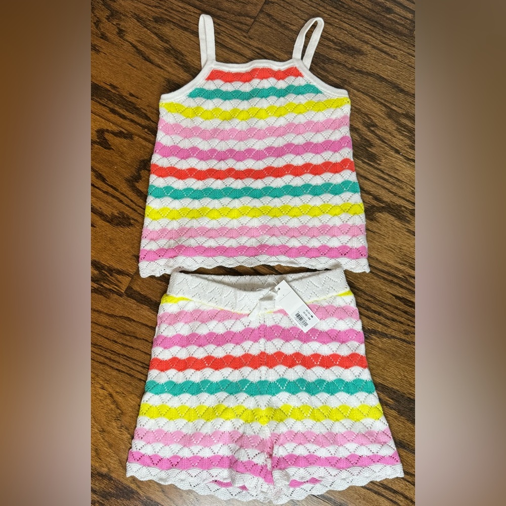JANIE AND JACK Crochet Tank and Shorts Girls 8 Rainbow Colorful NWT Zig Zag Knit